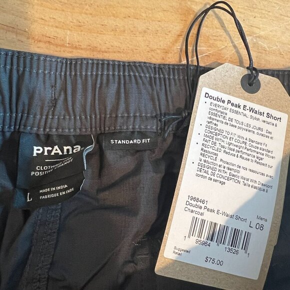 prAna Men's Double Peak E-Waist Everyday Hiking Short  LARGE/ 8"L in Charcoal - Picture 6 of 8